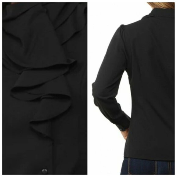 Sweet Habit Ruffle Button Down Casual Long Sleeve Black Blouse - Picture 4 of 5